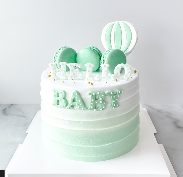 Customized Cake - Ombre Sage Green Cake w Macaron