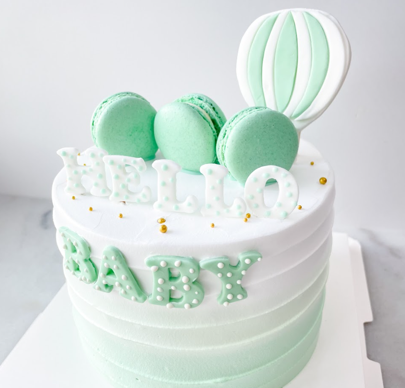 Customized Cake - Ombre Sage Green Cake w Macaron