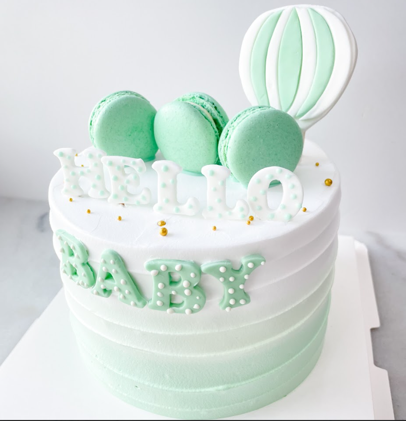 Customized Cake - Ombre Sage Green Cake w Macaron