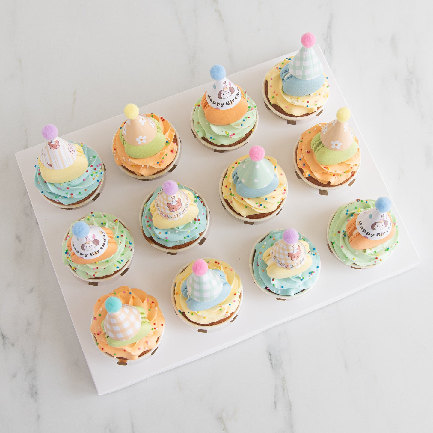 Pastel Macaron Cupcakes with party hat | NOW FOR $68.80 ONLY(U.P $128.80)