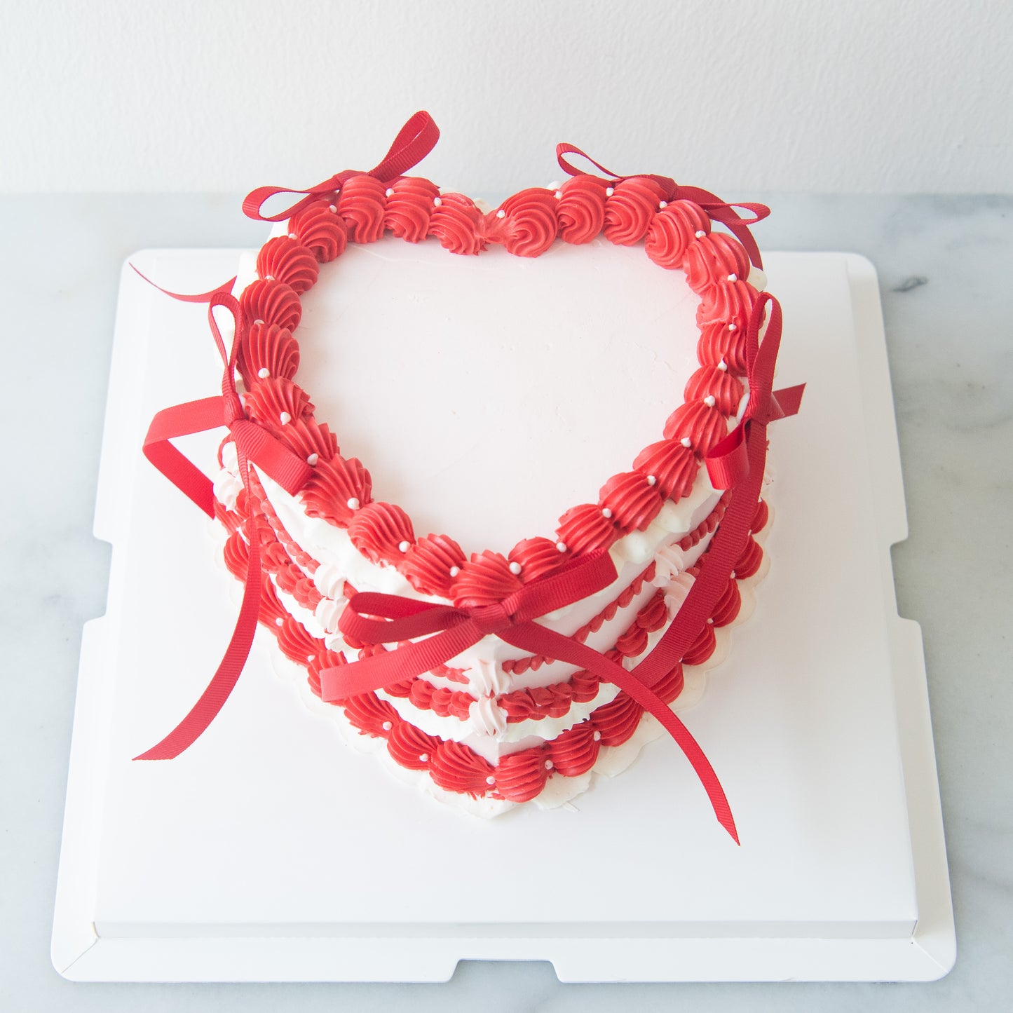 Customized Cake- Red Ribbon Heart Cake