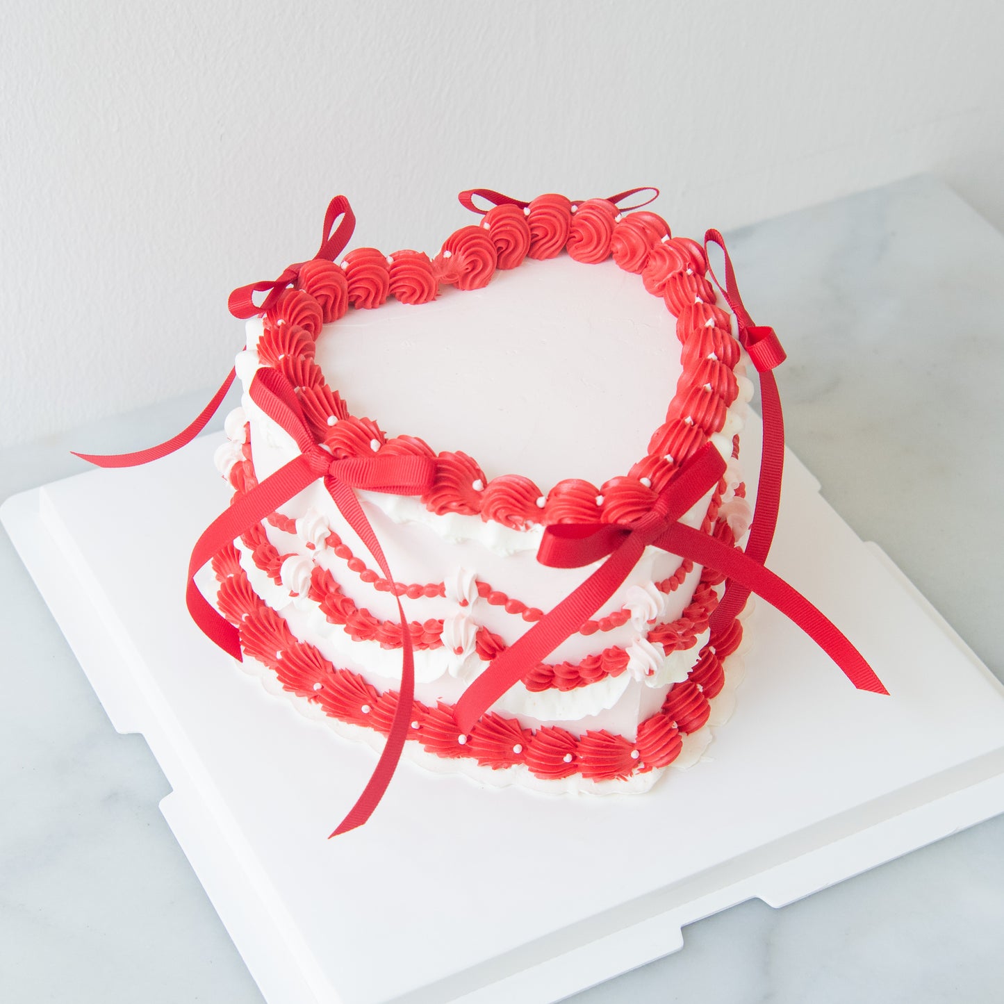 Customized Cake- Red Ribbon Heart Cake