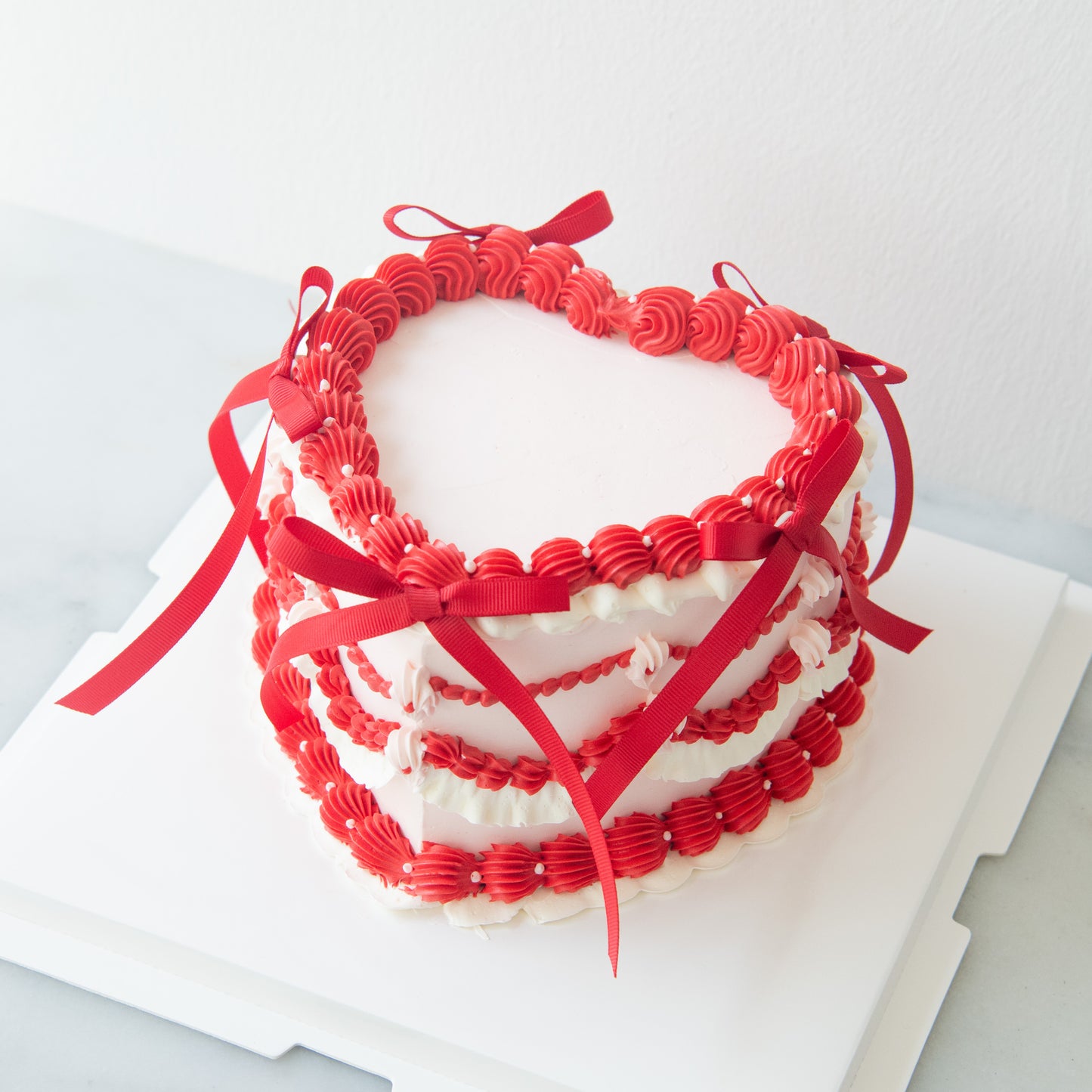 Customized Cake- Red Ribbon Heart Cake