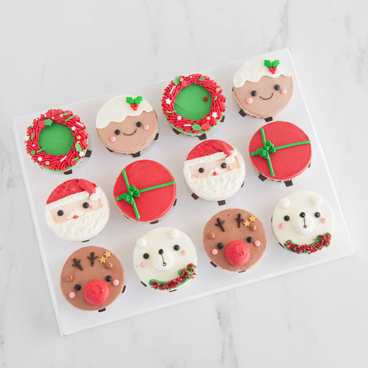 Ho Ho Ho! Merry Christmas | 12pc Santa & Friends Cupcakes | $78.80 Nett