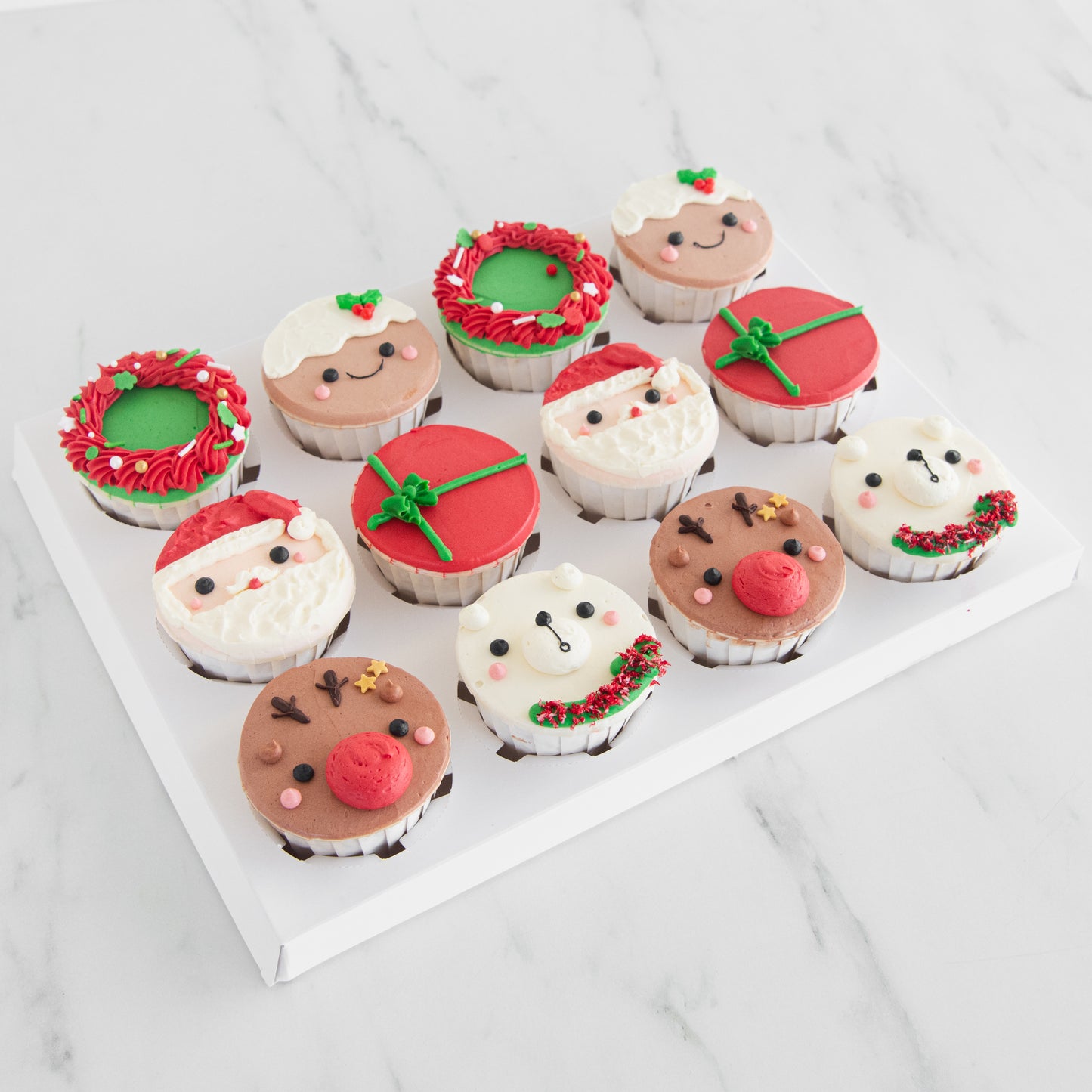 Ho Ho Ho! Merry Christmas | 12pc Santa & Friends Cupcakes | $78.80 Nett