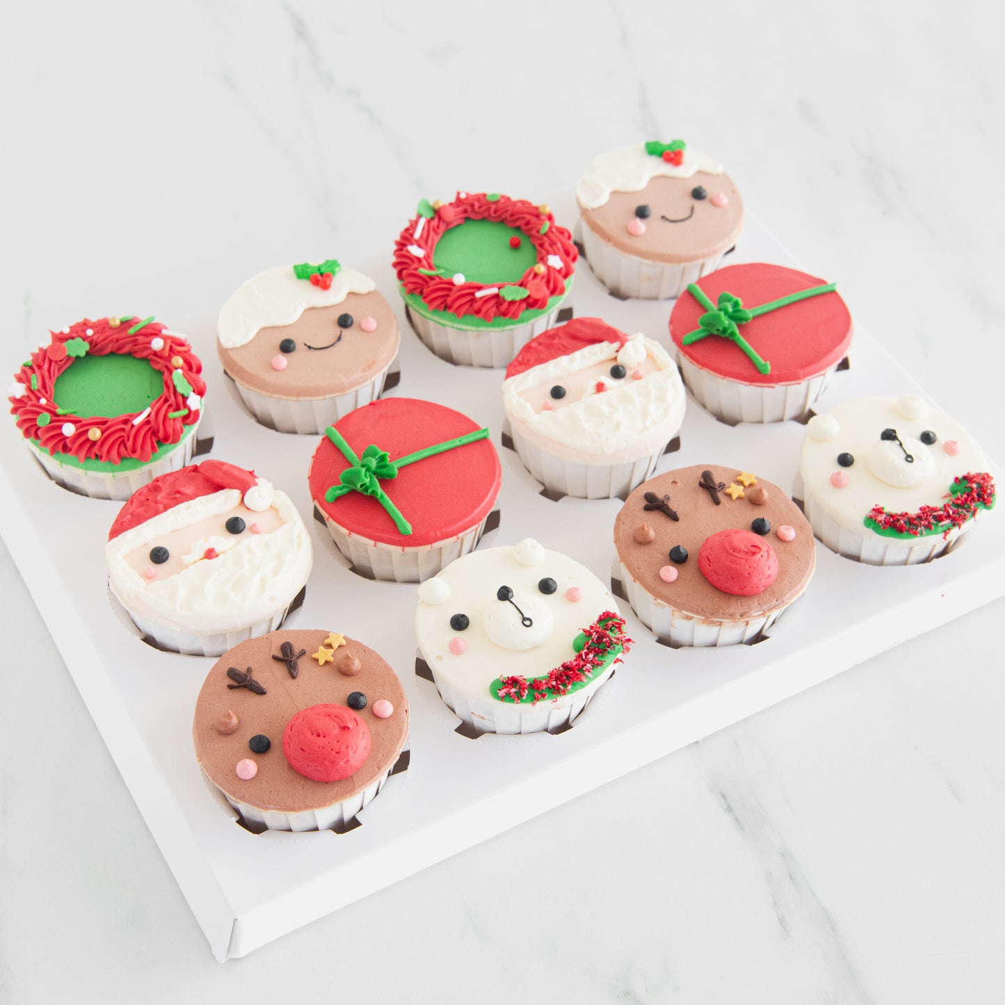 Ho Ho Ho! Merry Christmas | 12pc Santa & Friends Cupcakes | $78.80 Nett