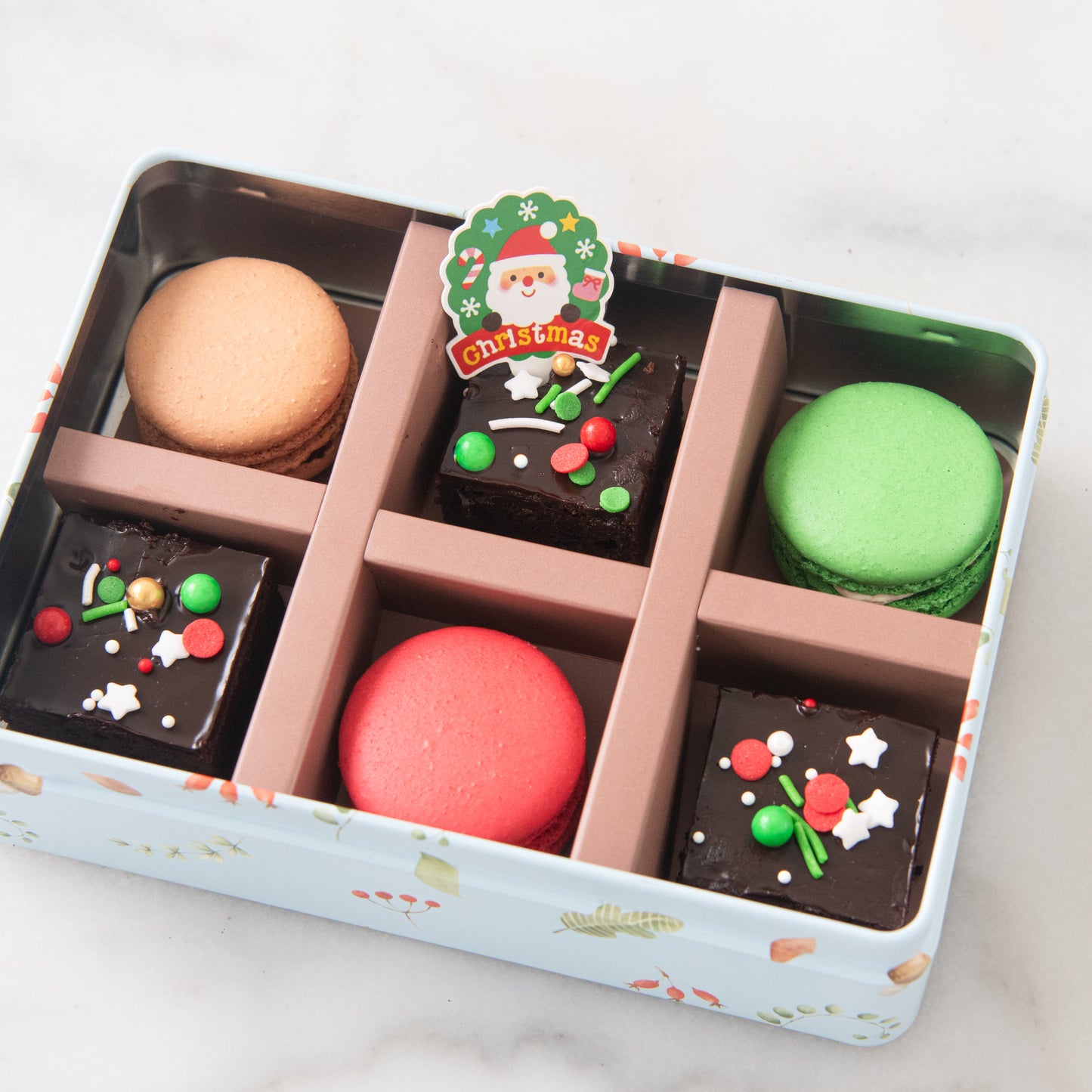 Ho Ho Ho! Merry Christmas | Christmas 6in1 Macaron and Brownie Tin Box | $15.80 Nett
