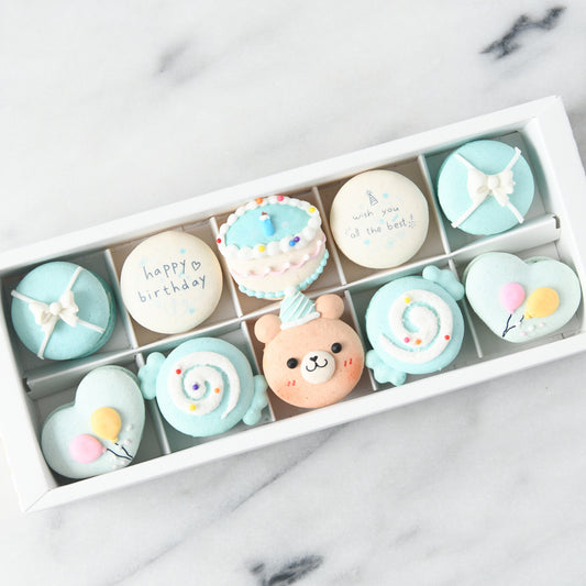 10pcs Birthday Boy Macarons in a Gift Box | Complimentary Ribbon and Personalised Message | $45.80 nett only