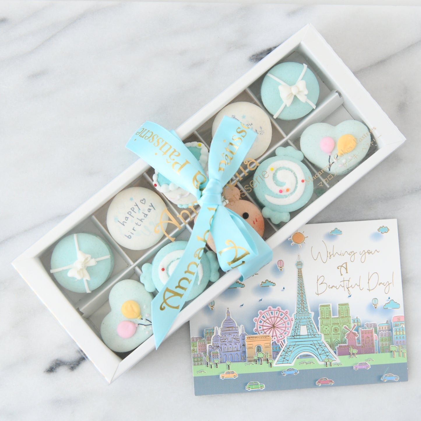 10pcs Birthday Boy Macarons in a Gift Box | Complimentary Ribbon and Personalised Message | $45.80 nett only