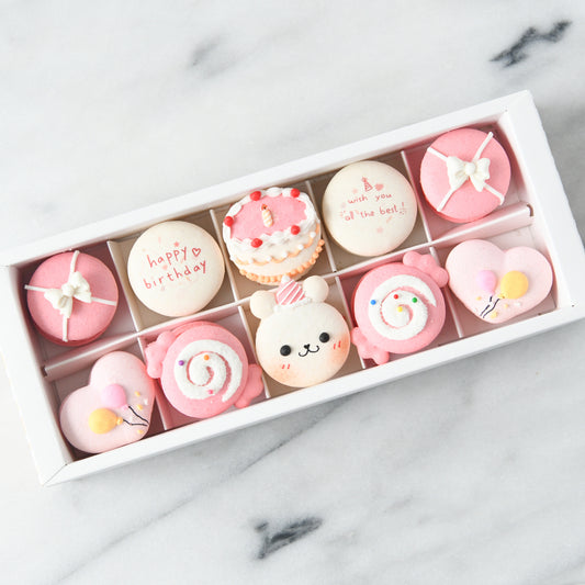 10pcs Birthday Girl Macarons in a Gift Box | Complimentary Ribbon and Personalised Message | $45.80 nett only