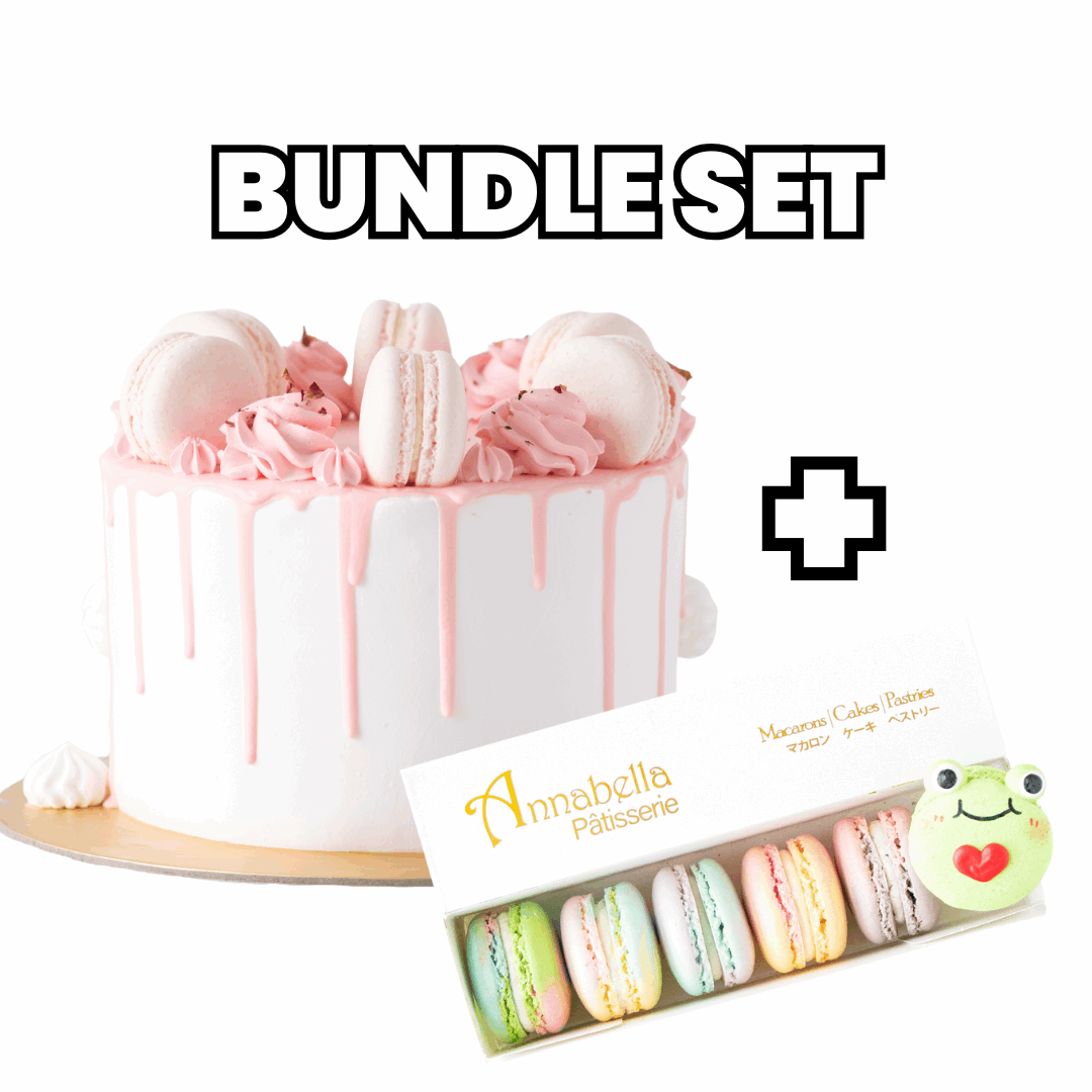 Bundle Set | Lychee Rose Cake Upsize + 6pcs M1 Macarons | $80.80 Nett