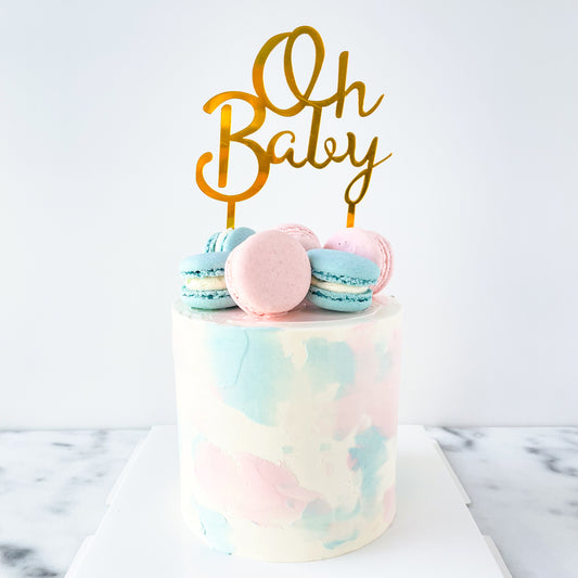 Customized Cake - Gender Reveal Marbled Cake W Macaron