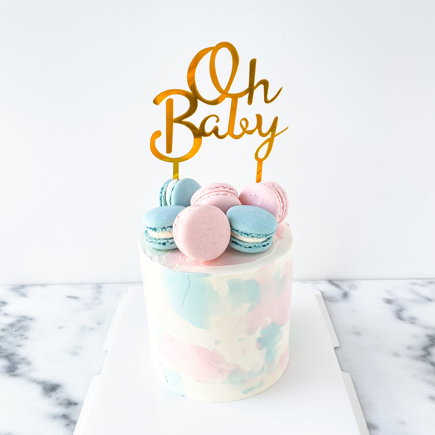 Customized Cake - Gender Reveal Marbled Cake W Macaron