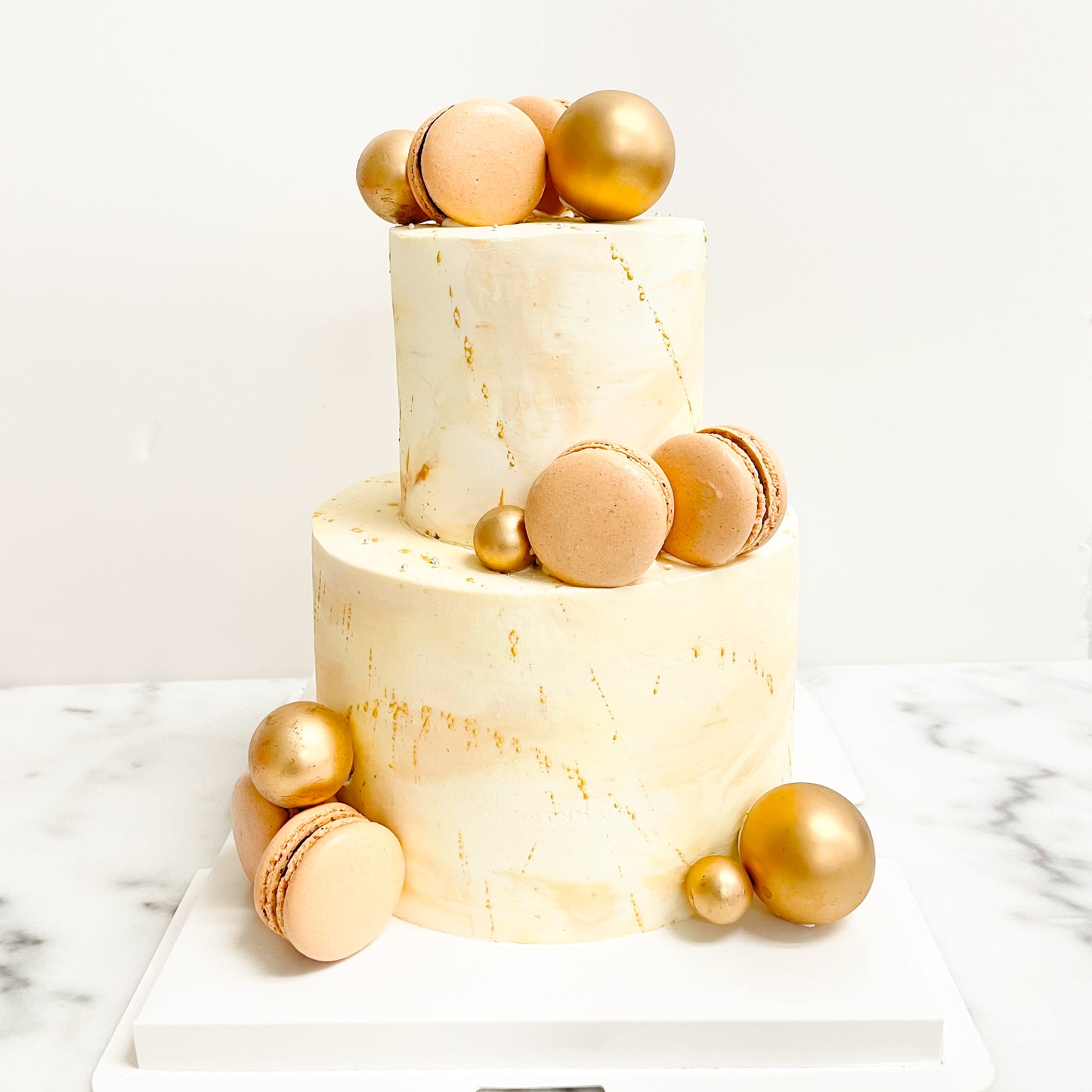 Customized Cake - Minimalist Gold Ball W Macarons Cake