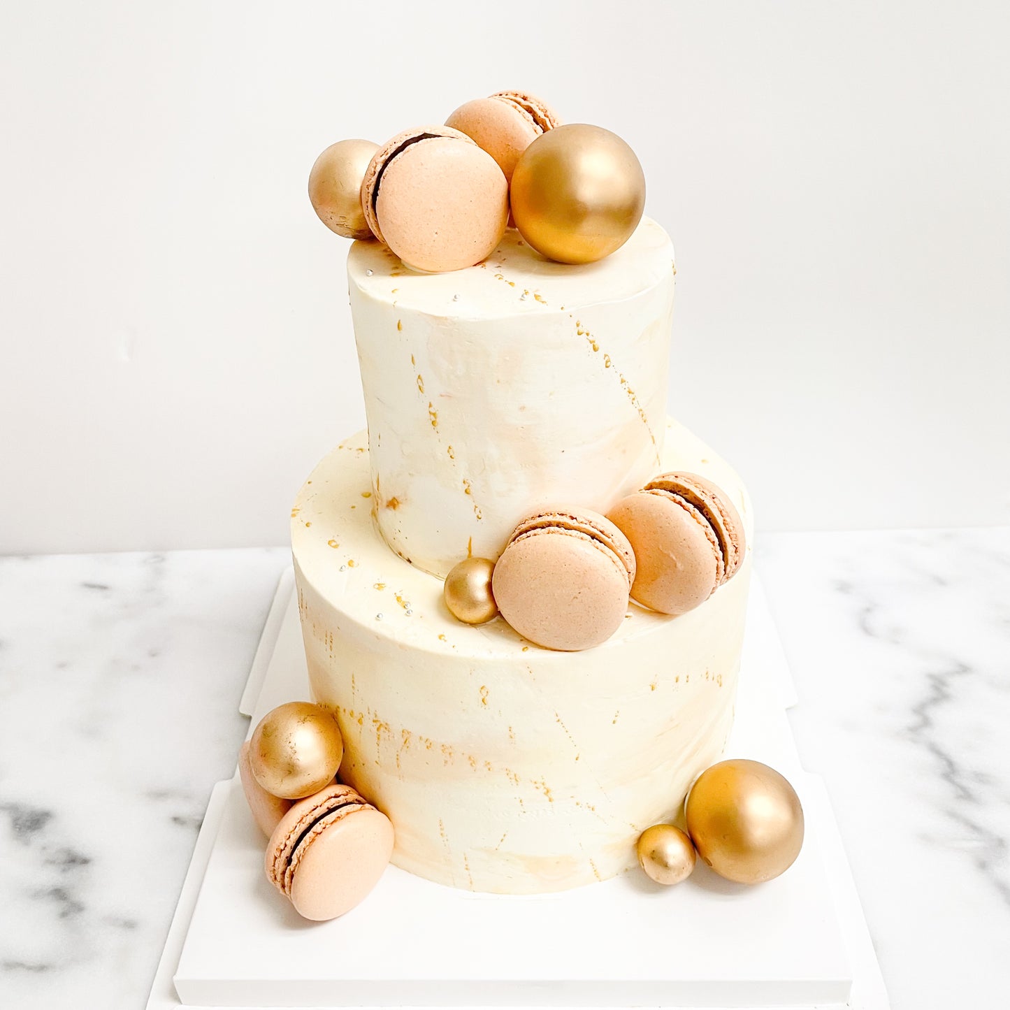 Customized Cake - Minimalist Gold Ball W Macarons Cake