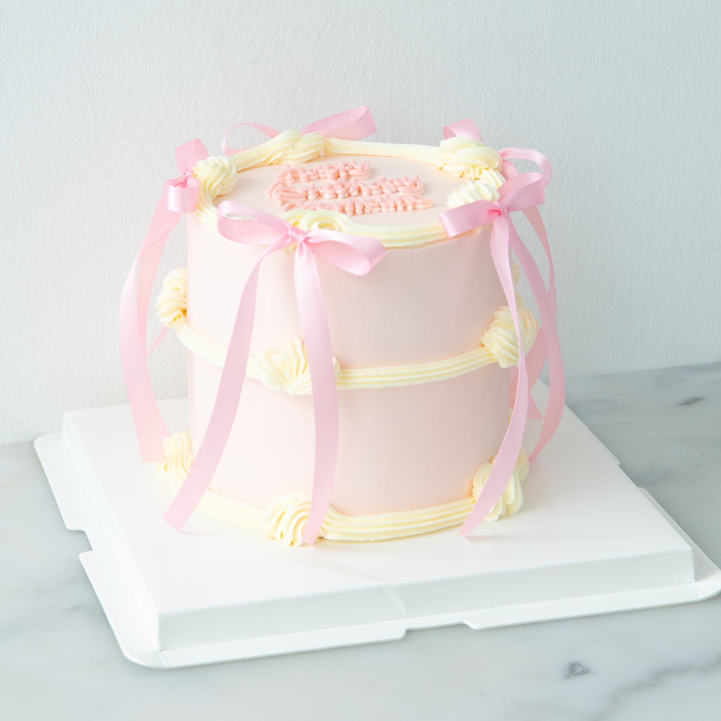 Customized Cake- Pastel Pink Vintage Ribbon Cake