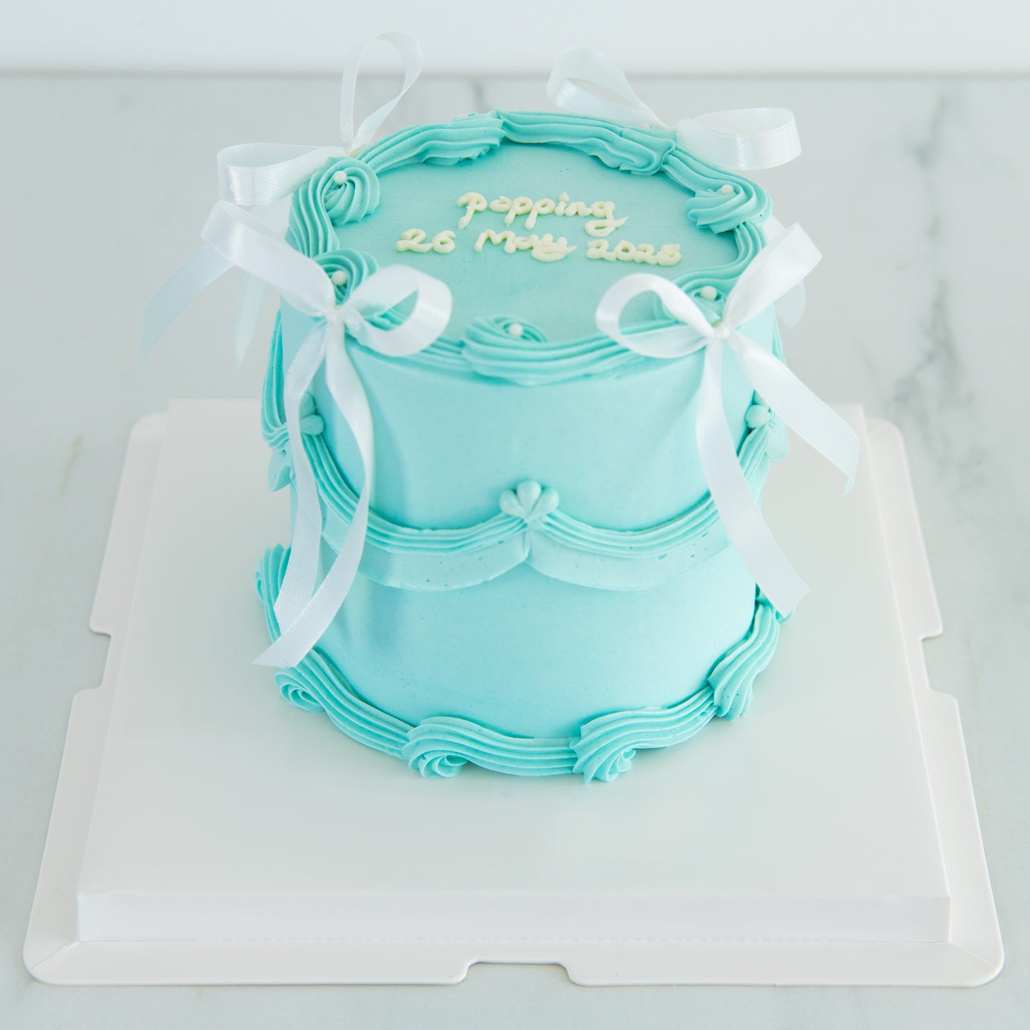 Customized Cake- Tiffany Blue Vintage Ribbon Cake