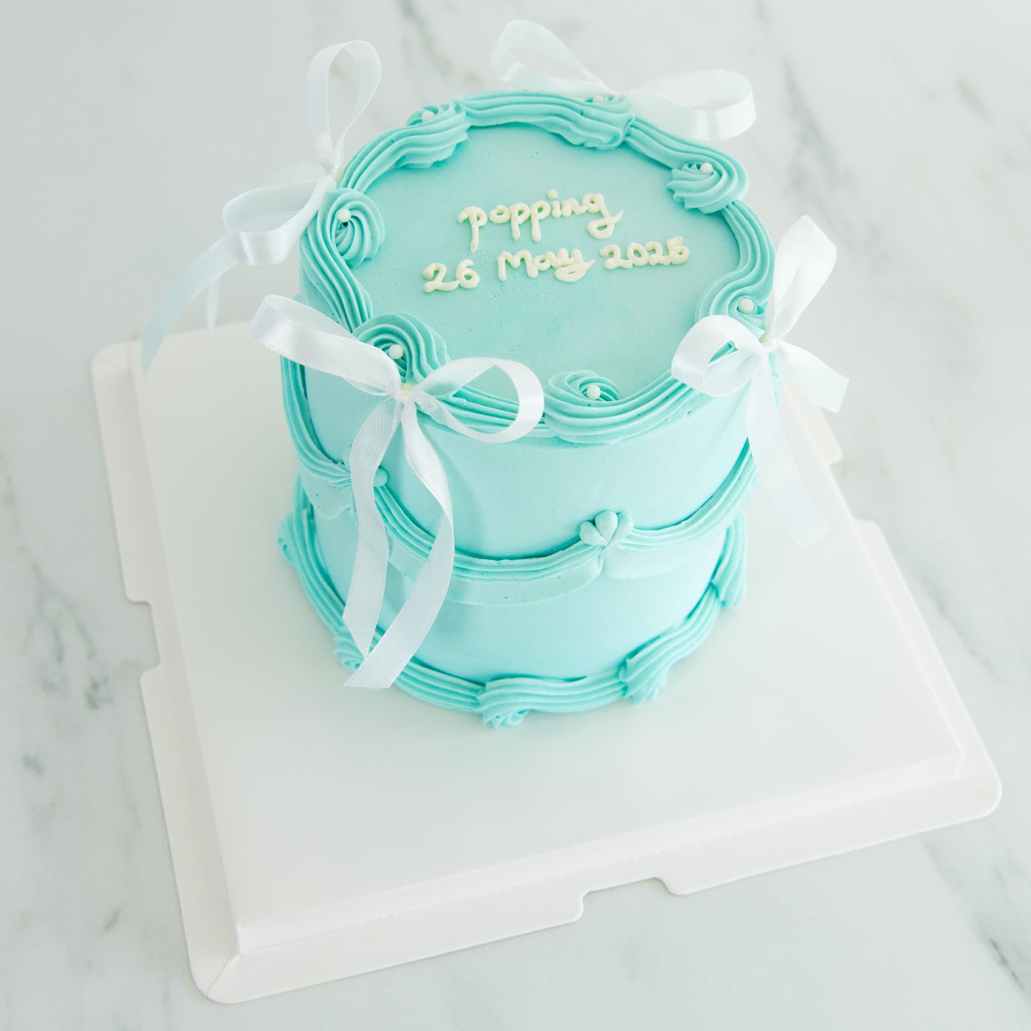 Customized Cake- Tiffany Blue Vintage Ribbon Cake