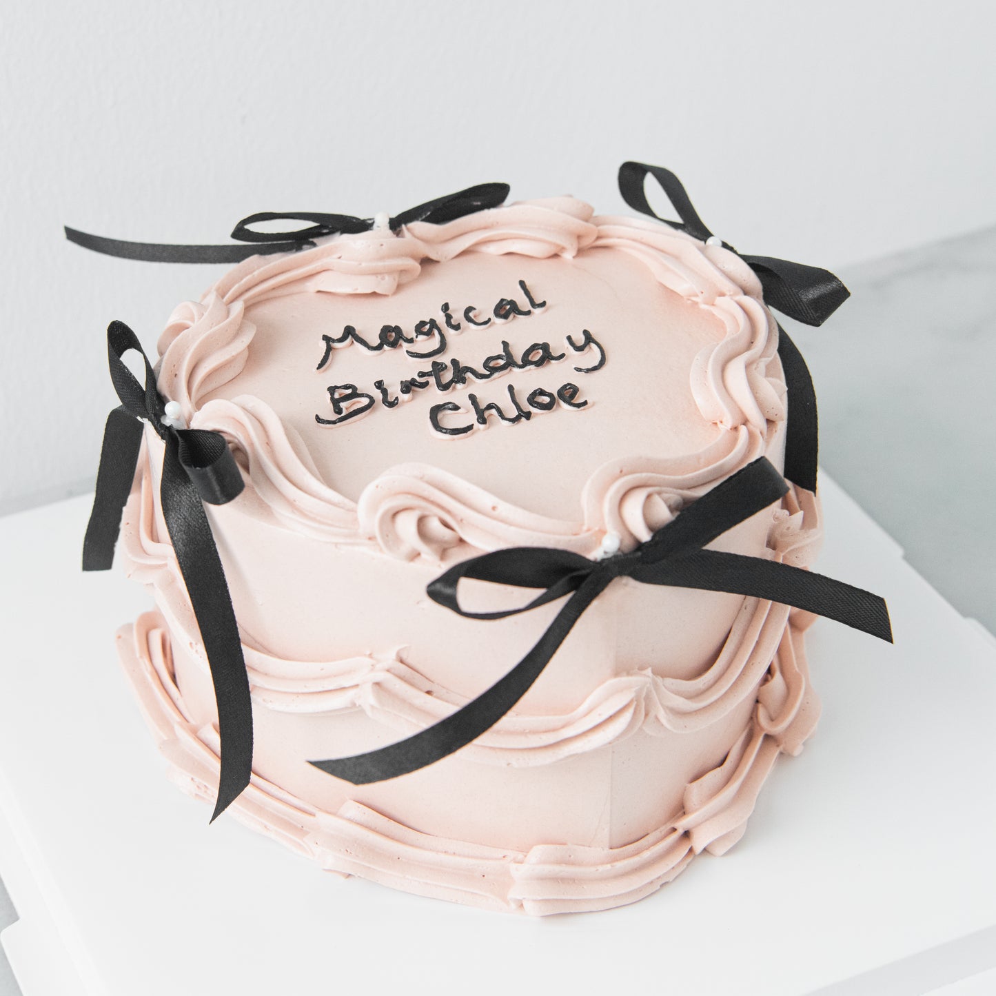 Customized Cake- Vintage Black Ribbon Birthday Cake