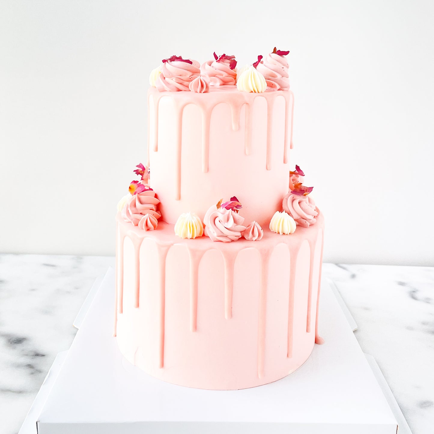 2-Tiers Lychee Rose Cake with 9pcs Macaron (Customised Pre order 3 days in advance)