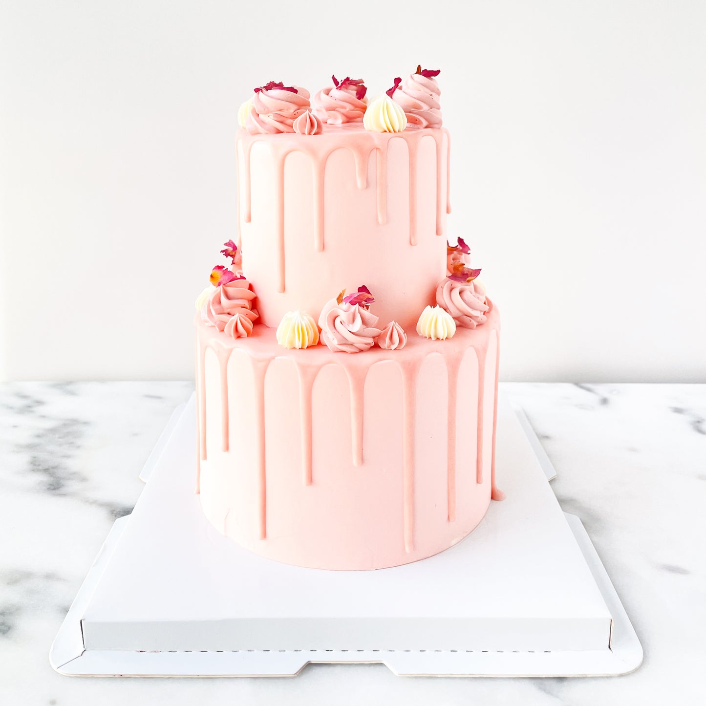 2-Tiers Lychee Rose Cake with 9pcs Macaron (Customised Pre order 3 days in advance)