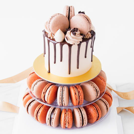 Macaron Cake Tower - Chocolate Truffle Cake with 40 pcs macarons - $128 Nett