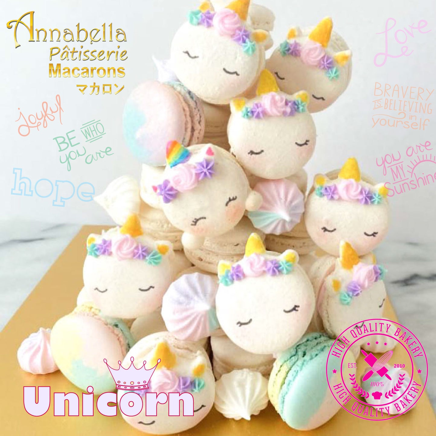 Unicorn Macaron Tower |  43pcs Macarons Total in a Tower | $138 Only