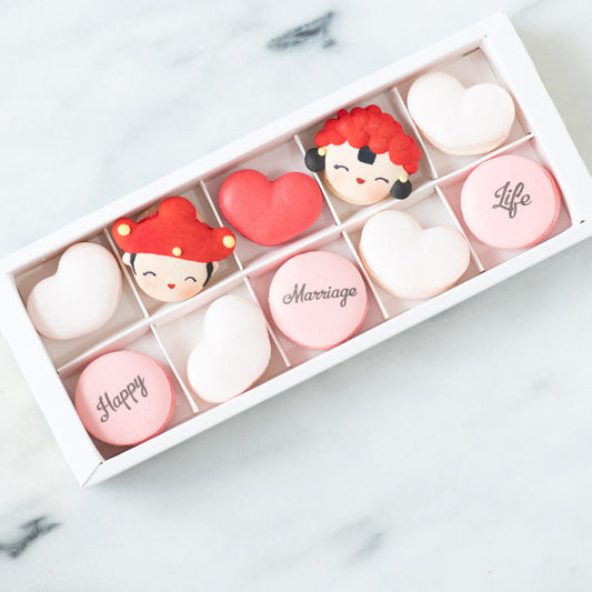 10 pcs Traditional Chinese Wedding Couple Macarons in a Gift Box | Complimentary Ribbon and Personalised Message | $38.80 Nett