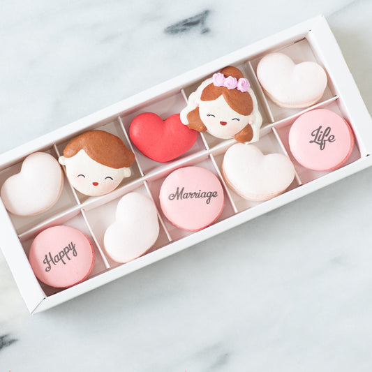 10 pcs Western Wedding Couple Macarons in a Gift Box | Complimentary Ribbon and Personalised Message | $38.80 Nett