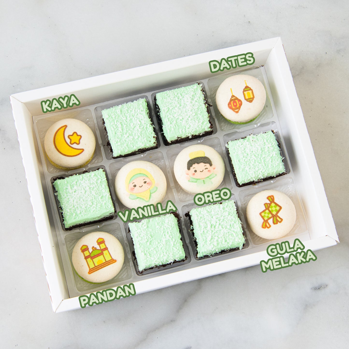 Happy Eid Mubarak! | Raya Indulgence Macaron & Brownie Set In Gift Box | $35.80 Nett