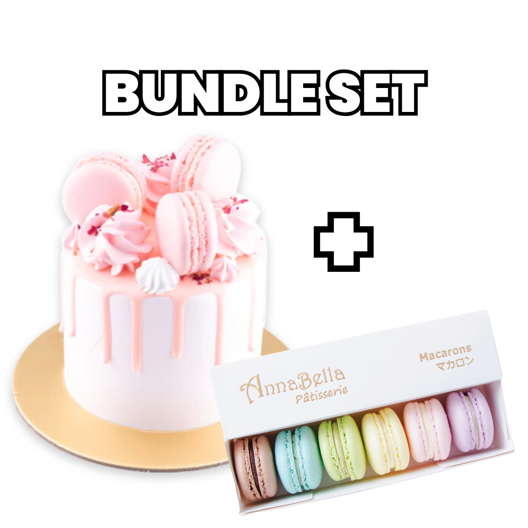 Bundle Set | Lychee Rose Cake Petite + 6pcs C1 Macarons | $42 Nett