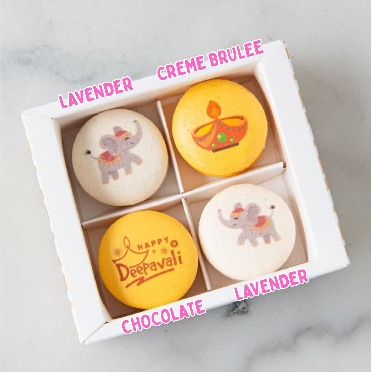 Happy Deepavali | Golden Diwali 4in1 Printed Macarons in a Gift Box | $12.80 Nett only