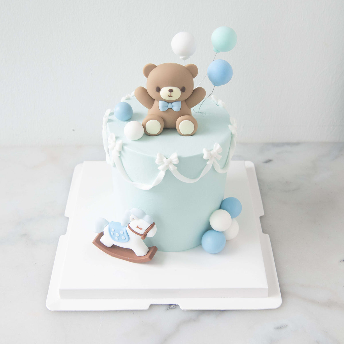 Customized Cake - Blue Teddy Balloon Celebration Cake