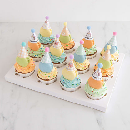 Pastel Macaron Cupcakes with party hat | NOW FOR $68.80 ONLY(U.P $128.80)