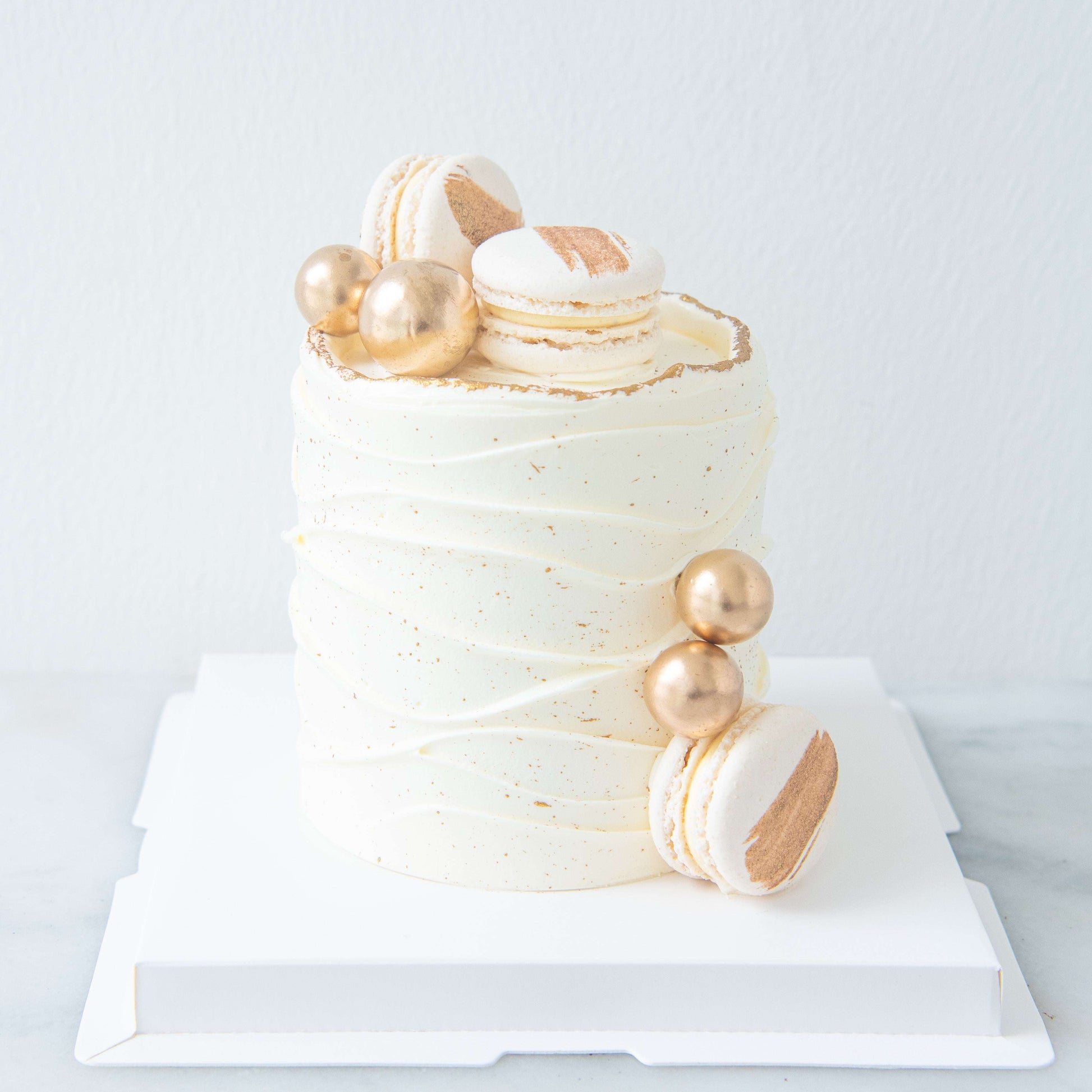 Customized Cake - Classic Gold Ivory Cake with Macarons