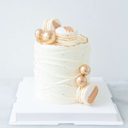 Customized Cake - Classic Gold Ivory Cake with Macarons