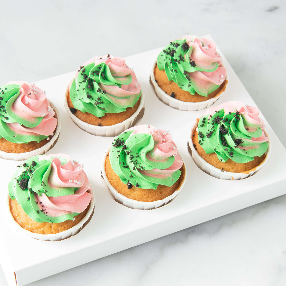 *New*Pink & Green Swirl Cupcakes 6 pcs Set | $33.80 Nett