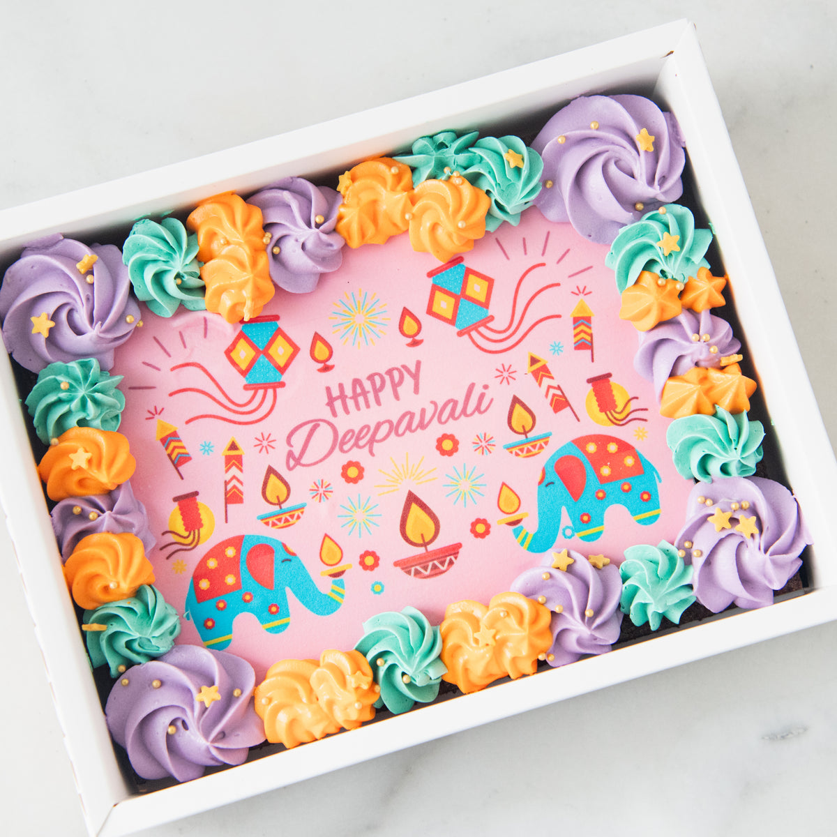 Eggless* | Happy Deepavali |  Festival of Lights Eggless Floral Brownie| $51.80 Nett