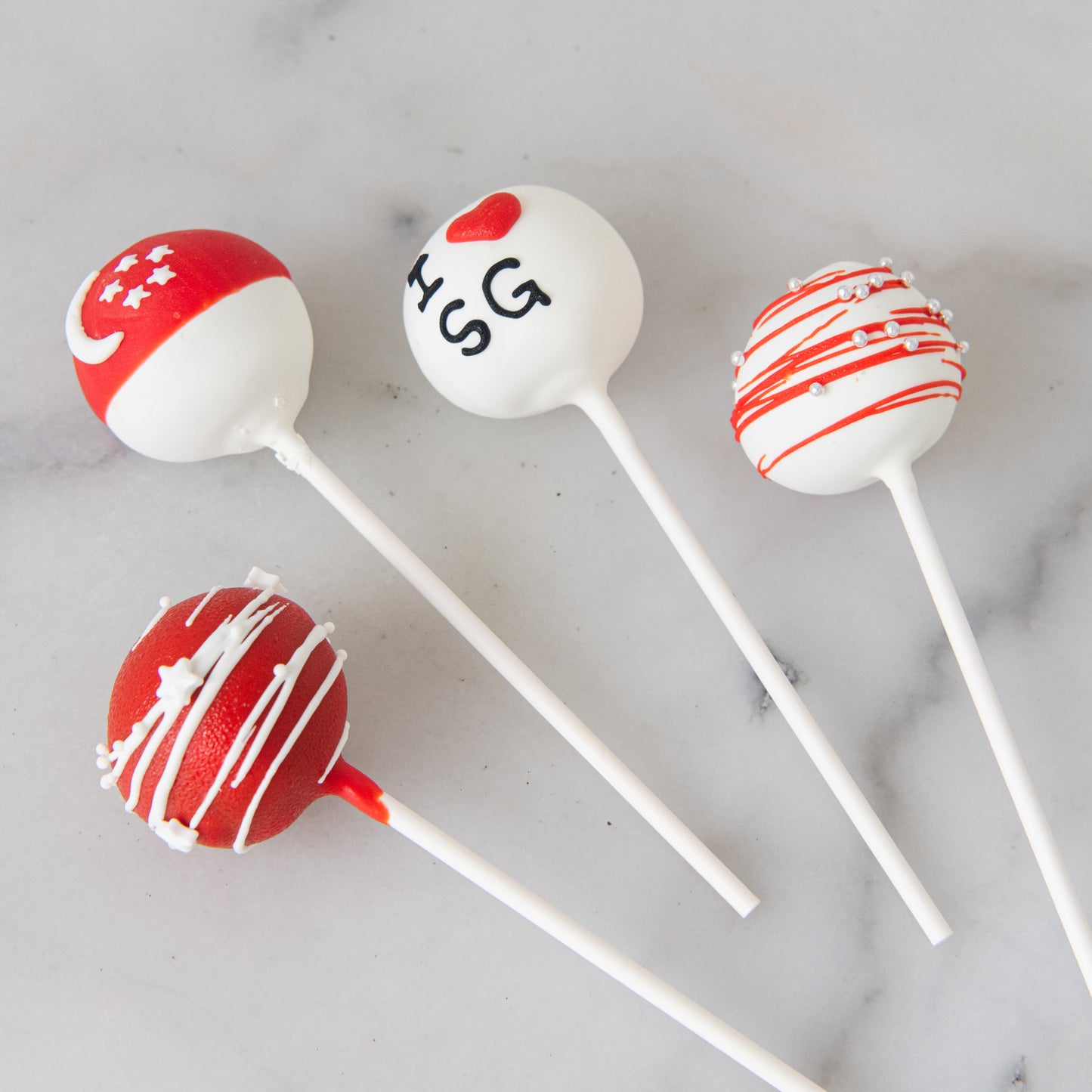 Happy National Day | Red and White Cake-pops Assorted 20 pcs In Gift Box | $68.80 Nett