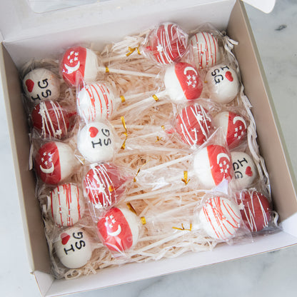 Happy National Day | Red and White Cake-pops Assorted 20 pcs In Gift Box | $68.80 Nett
