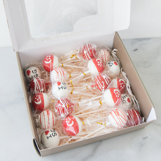 Happy National Day | Red and White Cake-pops Assorted 20 pcs In Gift Box | $68.80 Nett