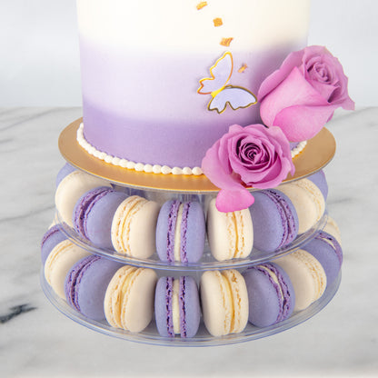 Wedding Cake- Lavender Elegance Macaron Tower Cake – 40 Macarons & Fresh Roses