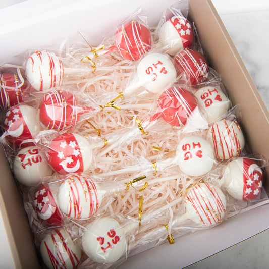 Happy National Day | Red and White Cake-pops Assorted 20 pcs In Gift Box | $68.80 Nett