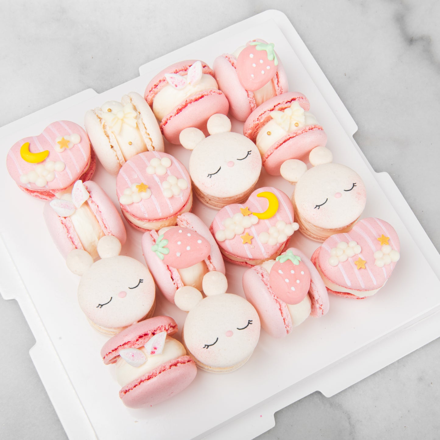 16 pcs Dreamy Skies Pink Bunny Fatcarons | $118 Nett