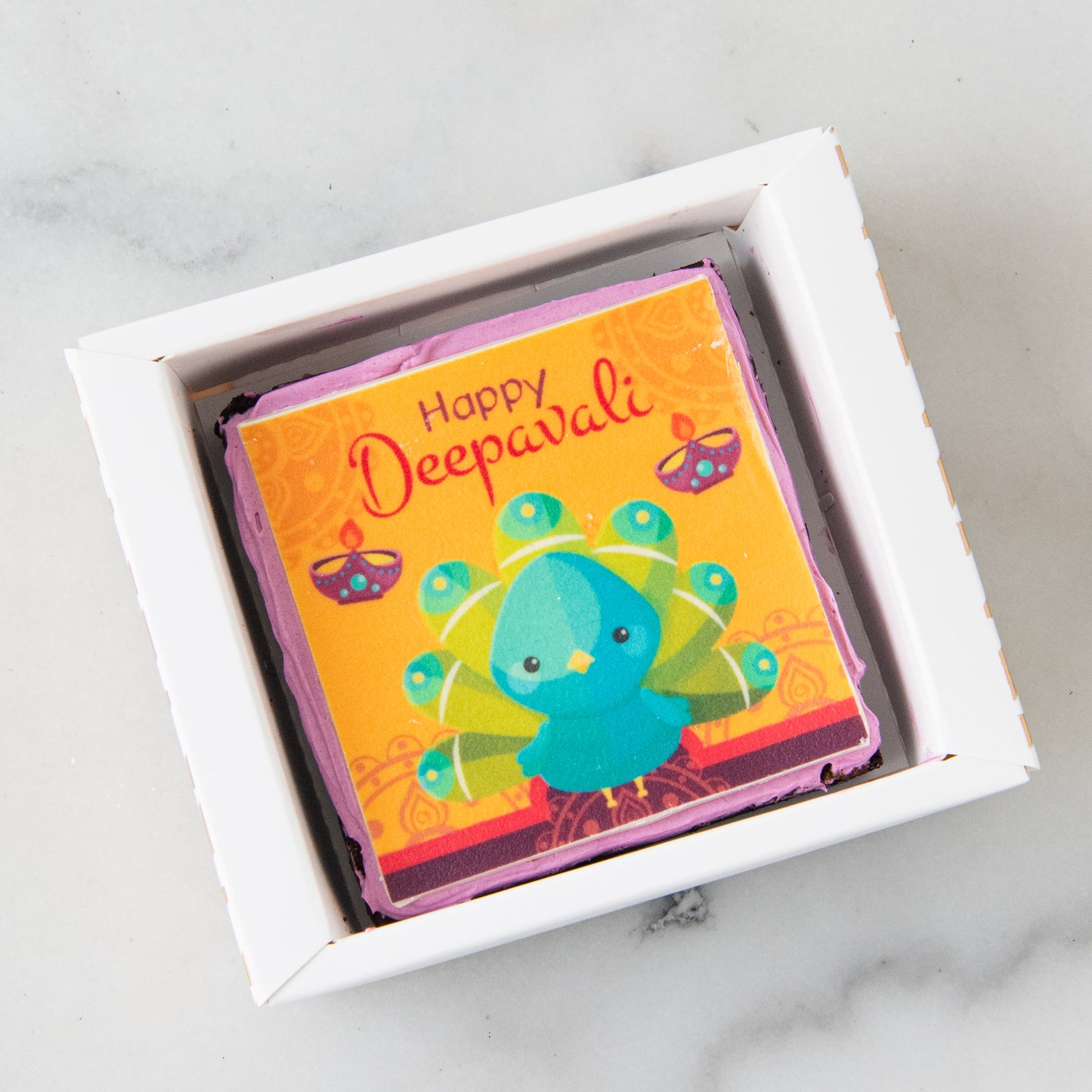 Happy Deepavali | Prosperity Peacock Petite Brownie 8x8cm | $9.80 Nett