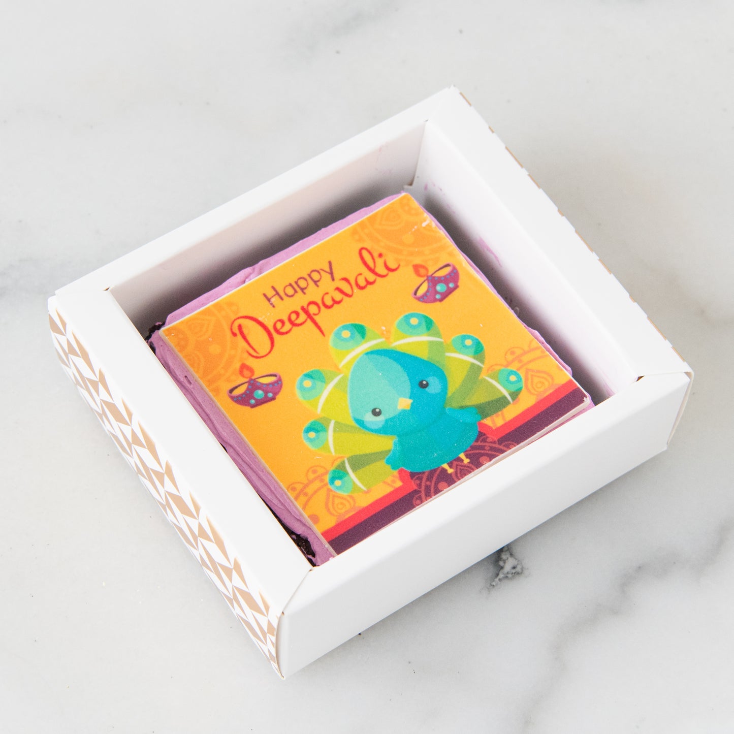Happy Deepavali | Prosperity Peacock Petite Brownie 8x8cm | $9.80 Nett