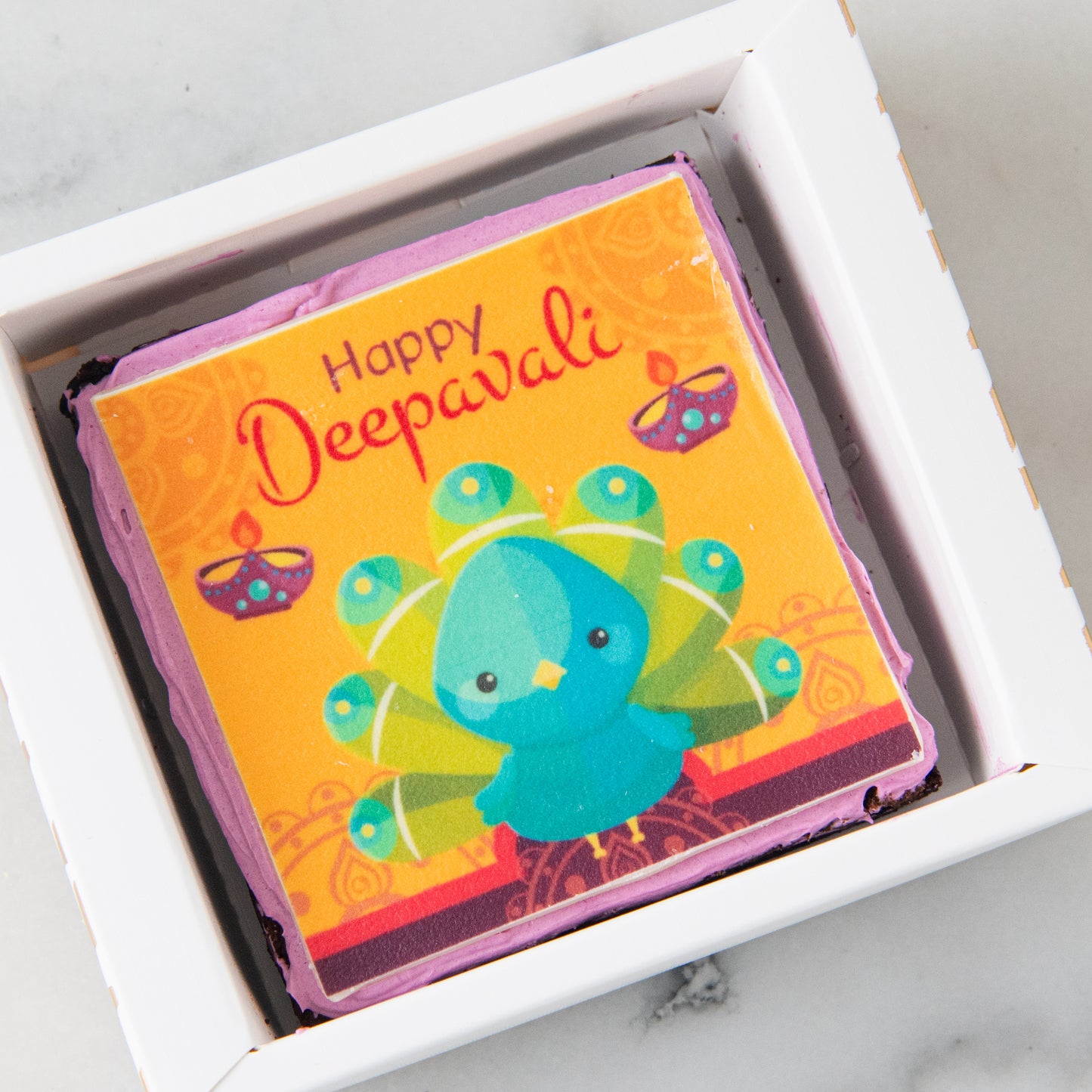 Happy Deepavali | Prosperity Peacock Petite Brownie 8x8cm | $9.80 Nett