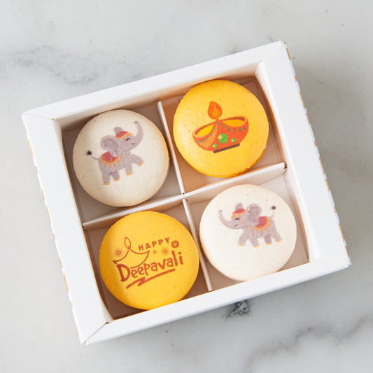 Happy Deepavali | Golden Diwali 4in1 Printed Macarons in a Gift Box | $12.80 Nett only