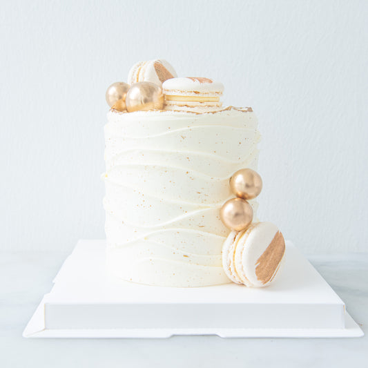 Customized Cake - Classic Gold Ivory Cake with Macarons