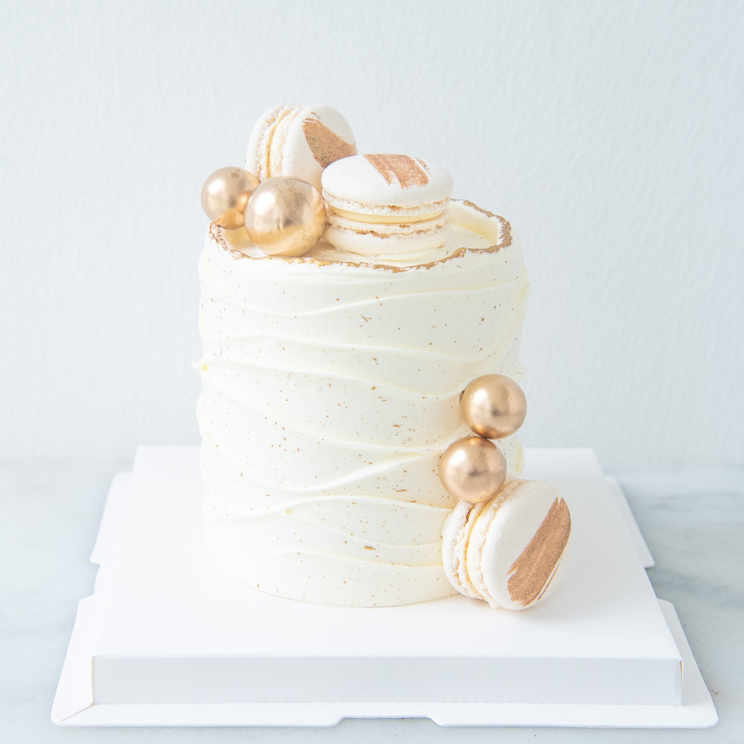 Customized Cake - Classic Gold Ivory Cake with Macarons